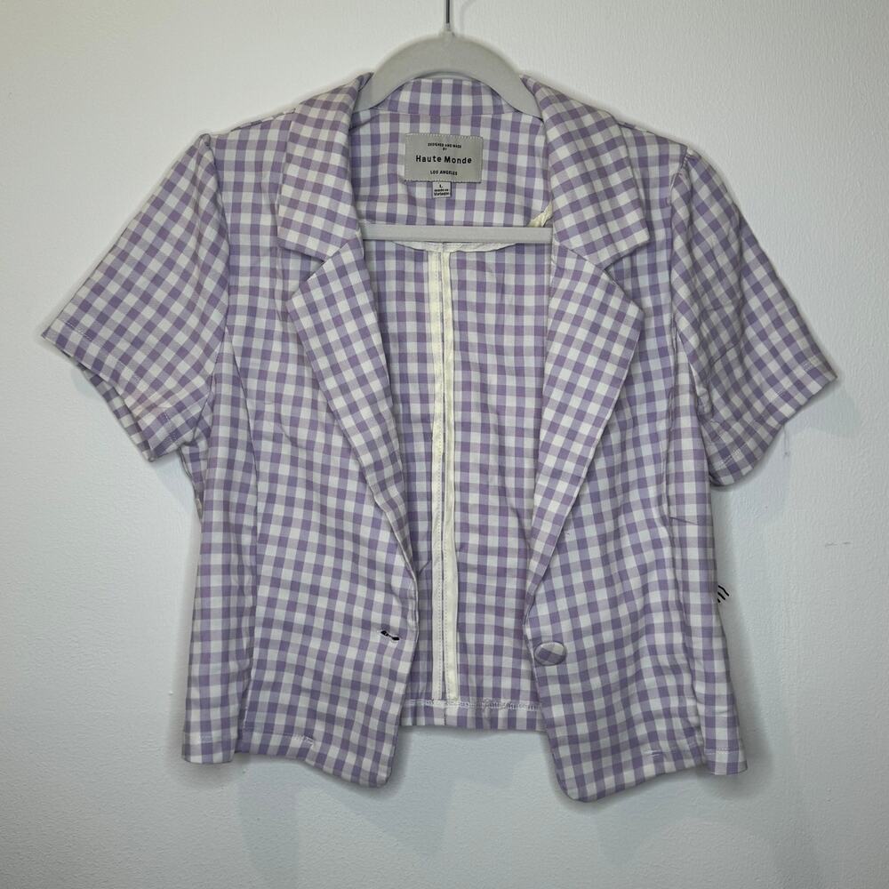 Haute Monde Button-up Blouse with Purple Gingham